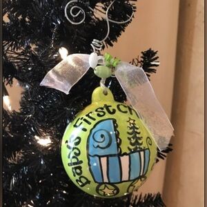 Glory Haus Baby's First Christmas Tree Blue Eggs Glass Ball Ornament New‎ In Box
